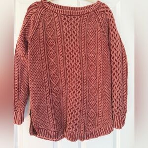 LL Bean Signature Cable Knit Cotton Fishermen Crewneck Sweater - Coral medium